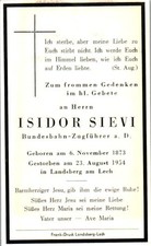  Sterbebild Isidor Sievi 1954 Landsberg Lech Oberbayern