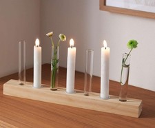 Holz Deko Board "Minimal" 4 Glasvasen 3 Kerzen Haltern, Reagenzglas Vase Ständer
