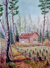 H. GUTOWSKI (XX.) Aquarell 1978: - EINSAMES HAUS IM WALD -