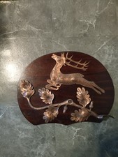 Jagdrelief Wandrelief Hirsch mit Eichenzweig Kupfer