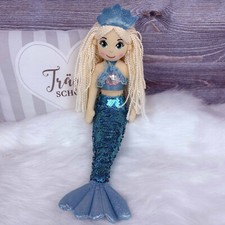 Meerjungfrau Stoffpuppe mit türkisen Pailletten 45cm Plüschpuppe maritim