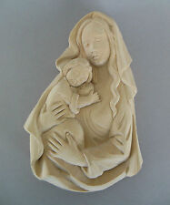 Relief Mutter Gottes mit Kind 24 cm hoch Wandbild Holz geschnitzt natur  