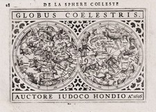 Celestial Star chart map Sternenkarte Himmel World map Bertius engraving 1618