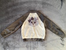 H&M Leichte Jacke mit Reißverschluss Katze Weiß Grau Satin Mädchen Gr 128