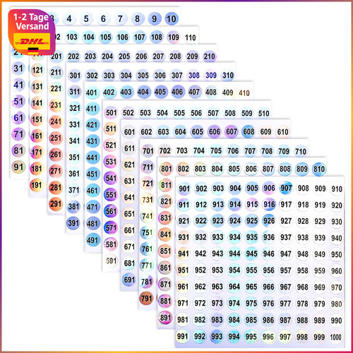 Klebepunkte nummern 1000 - nummern, 1-1000