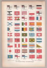 Flaggen, Fahnen - Kriegs- und Handelsflaggen - Lithographie 1887