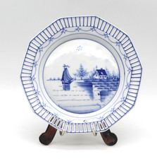 alter Durchbruch Teller Schumann Bavaria Motiv Delft Holland Boot und Ufer blau
