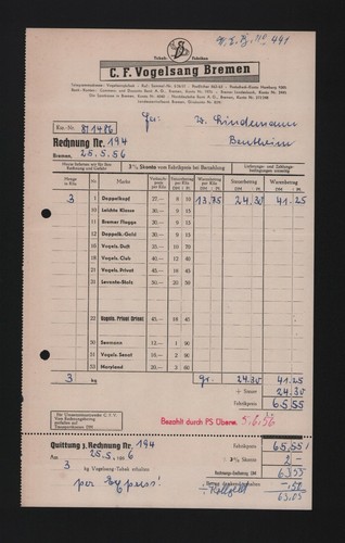 Bremen rechnung 1956 - 2, x