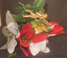 Seidenblumen - 2 kleine rote + 2 kleine weiße Weihnachtssterne  -  künstl. Deko