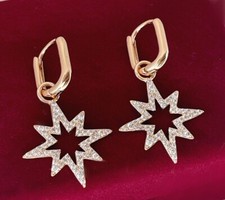 Luxus 2tlg Polarstern Ohrringe Creole Zirkonia echt 750er Gold 18K vergoldet