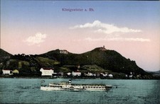 Ak Königswinter am Rhein, Schiff auf dem Wasser, Hügel mit... - 4822119