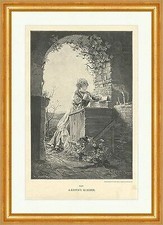 J. Koppax. Im Gebet Glaube Rundbogen Gott Religion Holzkiste Holzstich A 1096