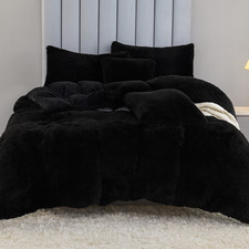 Flauschige Bettwäsche 4 teilig Schwarz Luna Style 200x230cm King Size Set
