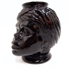 Übertopf Vase Glas schwarz 19 cm Blumentopf figürlich Bubikopf Pflanzkopf Büste
