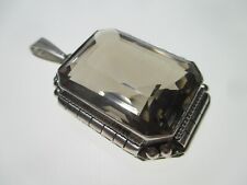 Riesiger Rauchquarz Art Deco Anhänger antik 800 Silber Vintage Gemtone Bauhaus