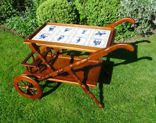 hochwertiger, robuster Servierwagen / Barwagen aus Eichenholz m. Kacheln v. MANZ