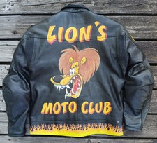 Handbemalte Lederjacke No Fear XL Customjacke Unikat Motorradjacke Racingjacke