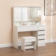 Schminktisch Frisiertisch Kosmetiktisch mit Hocker Beleuchtung Spiegel Weiß