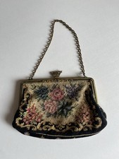 Petit Point Tasche Handtasche Hand Bag alt vintage Stickerei Krone Verschluss