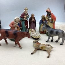alte Krippenfiguren, Heilige Familie, Hirten,  Weihnachten  Größe bis 14 cm