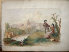 ORIGINAL AQUARELL 1851 LES