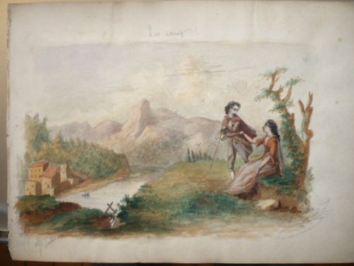 Original aquarell 1851 les - aquarell,
