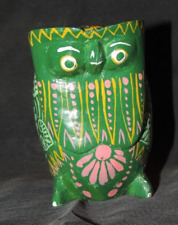 Holzeule bemalt Grün Mexiko ca. 8cm Dekorfigur Geschenk Sammler