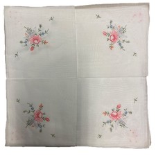 12 Servietten Stoff bestickt Blumenmotiv 33x33cm weiß 