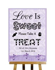 Flieder Shabby Chic Love Is Sweet Candy Bar Wagen Buffet personalisiert Hochzeit Schild