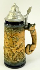 Bierkrug gerz mit zinndeckel - bierkrug,