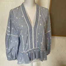 Neu Ulla Johnson Bluse Tunika M 8 38 blau weiß bestickt Boho USA Edel Cotton