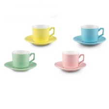 Espresso Tassen Set Porzellan mit 4 Tassen 4 Unterteller Espressotasse Bunt 95ml