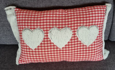 Dekokissen, Landhausstil, Herzchen, kariert, rot weiß,  50 x 30 cm, NEU!!!