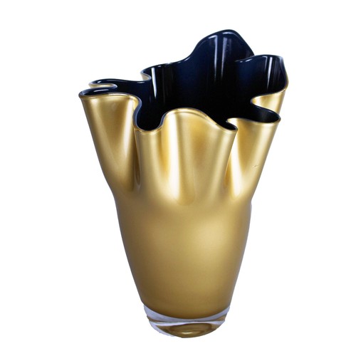 Vase glas gewellt gold blau - glas,