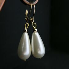 Ohrringe aus Muschelkernperlen 10x20mm Tropfen Brisuren Edelstahl vergoldet