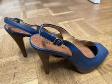 Mega Sexy High Heel Peep Toe Blau Slingback Gr. 38
