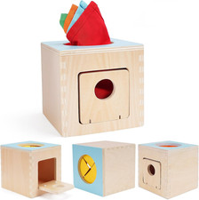 FCSONU Montessori Spielzeug Baby Ab 12 Monate, Holz Montessori Tücherbox Toys 6 