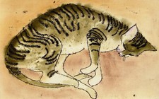 Willi Ulfig 1910 Regensburg/ schlafende Katze / Mischtechnik, handsigniert /1950