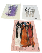 3 Zeichnungen Frauen Portrait