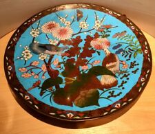 Cloisonné Teller Japan, Meiji-Periode großer Teller 19.Jahrhundert, Vogelbronze.