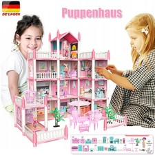 4-stöckiges, 11 Zimmer, DIY-Zimmer, riesiges Barbie-Puppenhaus-Spielset mit LED