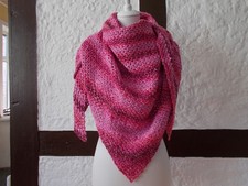 Schultertuch gehäkelt, Dreiecktuch, Stola, Schal Handarbeit  pink/weiß