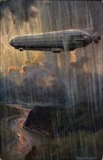 Künstler Ak Diemer, Zeno, Im Gewittersturm, Zeppelin im Regen,... - 11388010