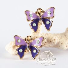 2x Schmuck Anhänger Schmetterling Lila Emaille Strass 16mm GlitzerInsel 00863c