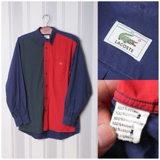 Lacoste Hemd Größe 40 Rot Lila Grün Colorblock Vintage 90s Y2K 2000s Retro