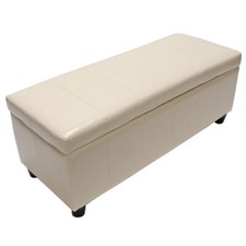 B-Ware Aufbewahrungs-Truhe Sitzbank Kriens, Leder + Kunstleder 112x45x45cm creme