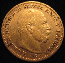 MDS DEUTSCHES REICH KAISERREICH PREUSSEN 5 MARK 1877 C "WILHELM", GOLD #52