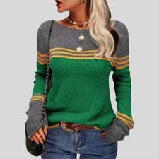 Damen Farbblock Pullover Strickpullover Herbst Sweater Pulli Oberteile