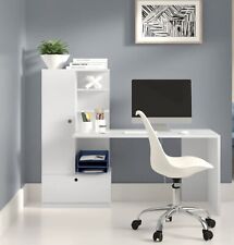 Moderner Computertisch Schreibtisch Weiß 150 x 62 x 120cm mit Stauraum & Regalen