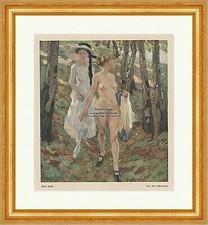 Zum Bade Jugendstil Leo Putz Prüderie Akt Erotik FKK Wald See Jugend 1931